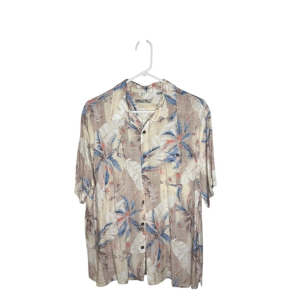 Batik Bay Mens XL Tropical Palm Tree Print‎ Rayon Short Sleeve Button Down Shirt